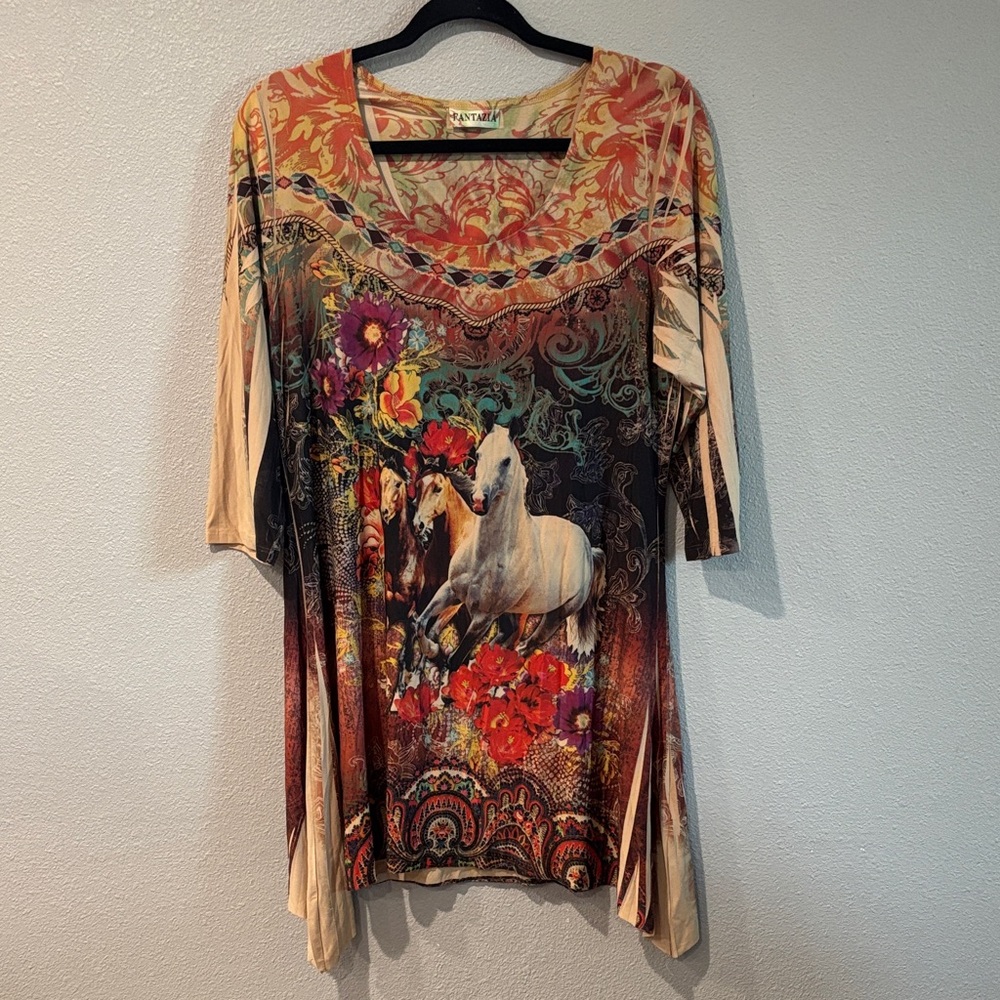 Multicolor Horse and Floral Women's Top